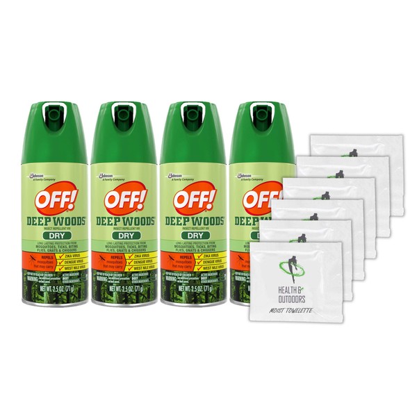 Off! Deep Woods Dry Insect Repellent, 2.5 Ounce (4 Count) + (6) Bonus Wipes