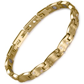 RainSo Women's Magnetic Bracelet, Stainless Steel Meteor Shower Design, Adjustable Length (with 3 Smart Clasps), Comes with Display Box and Adjustment Tool(Gold)