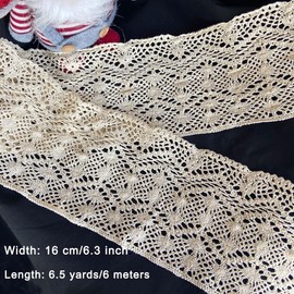 QILANJO 20 Feet Hollow out Lace Trim Fabric 6.3 Inch Width Crochet Lace Ribbon Accessories for Sewing, DIY, Crafts, Clothing Applique, Handmade Table Runner, Placemat, Bridal Wedding Decor, Beige