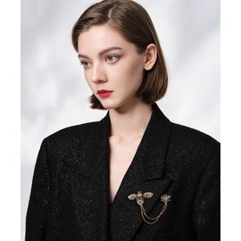 Antique Honey Bee Long Chain Collar Brooch Pin for Women Men Girls Crystal Rhinestone Flower Lapel Brooches Hanging Tassel Tie Pins Vintage Birthday Christmas Jewelry Gifts for Dress Suit Badges (Gray CZ)