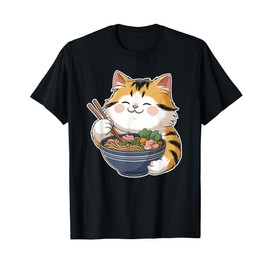 Cute Cat Eating Ramen Kawaii Anime Japanese Cat Lovers T-Shirt
