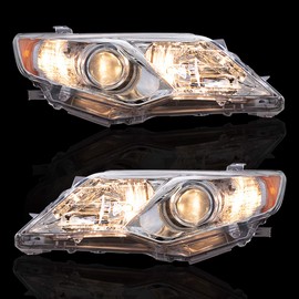 Brock Aftermarket Replacement Driver Left Passenger Right Halogen Combination Headlight Assembly Set with Chrome Bezel Compatible with 2012-2014 Camry L