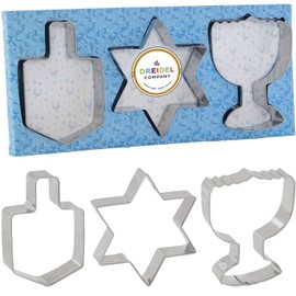 Stainless Steel Hanukkah Cookie Cutters, Three Hanukkah Menorah, Dreidel, Star Shaped Cookie Cutters
