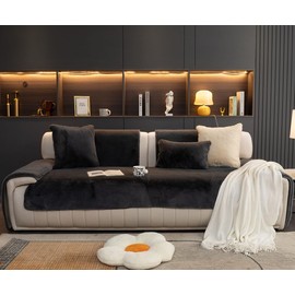 vctops Luxury Faux Fur Thick Warm Couch Sofa Cover Super Soft Minky Fuzzy Sectional Couch Covers Fluffy Non-Slip Sofa Slipcover Furniture Protector (Dark Grey,28"x28")