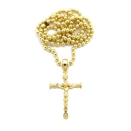 Jesus Cross Micro Pendant with 3mm 27" Ball Chain Necklace, Gold-Tone