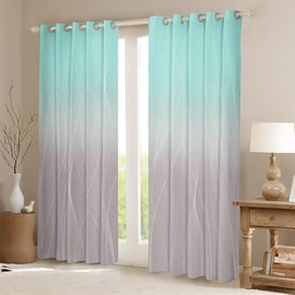jejeloiu Teal Blue Darkening Drapes Kids Ombre Grey Strip Lines Curtains for Bedroom Living Room Gradient Style 30%-50% Blackout Curtains for Women Men Lightweight Abstract Window Treatments s