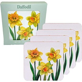 Set of 4 Daffodil Coasters Flower Design Cork Kitchen Dinner Table