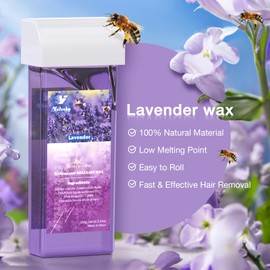 Vuteehy Roll on Wax Kit, Roll on Waxing Kit for Hair Removal, Waxing Kit for Women, Wax Roller Kit for All Skin Types, Sensitive Skin, Unisex, with 2 Lavender Cartridges & 50 Pcs Strips