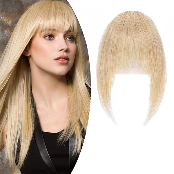SEGO Clip-In Bangs 100% Remy Real Hair One Piece Clip in Pony Fringe Extension Natural Hairpiece for Women and Girls Medium Blonde #24 Curved Fringe 6-inch (15 cm) – 14 g
