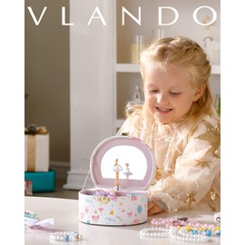 Vlando Jewelry Box for Kids,Small Jewelry Musical Boxes Organzier for Girls,Half Musical Jewelry Case,Ballerina for Birthday Bedroom Decor