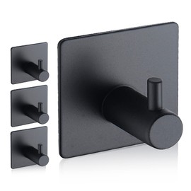 Rise age Adhesive Hooks, Waterproof Adhesive Shower Hanger Hooks for Hanging Loofah, Sponge, Towels, Robes Stainless Steel Stick on Shower Hooks for Bathrom Black Removable Sticky Wall Hooks 4 Pcs