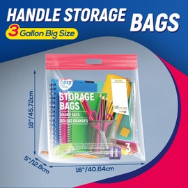 EASYYOURHOME 20 bolsas de almacenamiento extra grandes con cierre de cierre con asa e inferior, tamaño de 3 galones, 16 x 15.5 pulgadas + 5 pulgadas, bolsa de plástico reutilizable con doble cierre