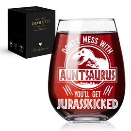 QIMIUTB Don't Mess With Auntiesaurus Wine Glasses Gifts from Niece, Nephew,Best Aunt Ever,Funny Gift for Aunts,BAE Best Aunt Ever Gifts for Birthday,Great Auntie Gifts,Cute Favorite Aunt-123