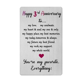 3 Year Anniversary Card for Men Women Him Her- Happy 3rd Three Third Anniversary Keepsake Gifts for Husband Wife