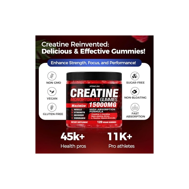 Creatine Gummies Monohydrate Complex, Pre-Workout for Men & Women, Creatine
