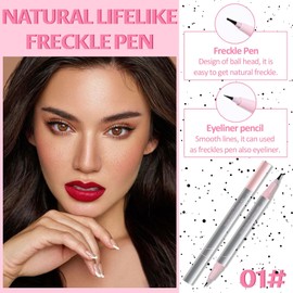 Prreal Double-end Freckle Pen, Natural Lifelike Freckle Makeup Pen, False Freckles Eyeliner, Mini Fake Freckle Stamp, Waterproof Long-lasting Dot Stopper Pen, Quick-dry Soft Sopt Face Makeup Tool,01