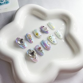 [Handmade Nail Tips] Magical Girl Nail Series 1: Moonlight Angel - Short Oval / [수제 네일팁] 마법소녀 네일 시리즈1 : 달빛천사 - 숏오발