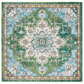 SAFAVIEH Madison Collection MAD473Y Boho Chic Medallion Distressed Non-Shedding Living Room Bedroom Accent Area Rug, 3' x 3' Square, Green / Turquoise