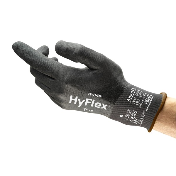 Ansell HyFlex 11-849 Work Gloves, Versatile Abrasion-Resistant Industrial and Mechanical