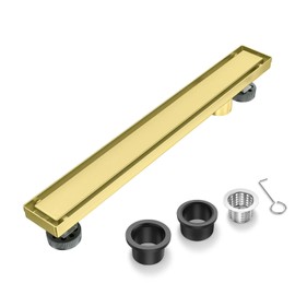 EXF Offset Linear Shower Drain 22 Inch Brushed Gold, Stainless Steel Rectangle Bathroom Floor Drain with Hair Catcher, Adjustable Feet