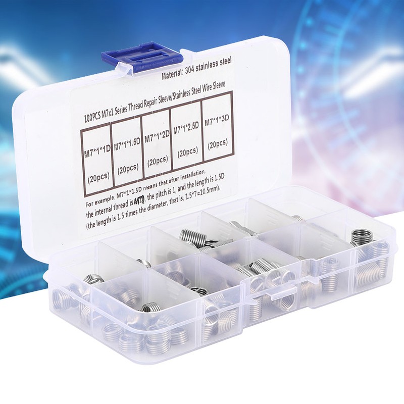 100pcs M7 *1 Coiled Wire Thread Repair Insert Stainless Steel