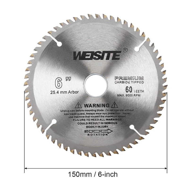 uxcell 6" Circular Saw Blade, 60T 1" Arbor with 7/8"