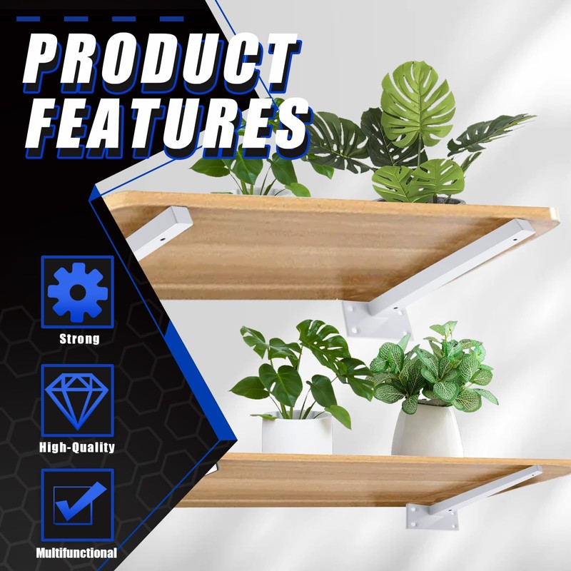 Glarks 4 Pack 10 Inch White Shelf Brackets, Industrial Floating