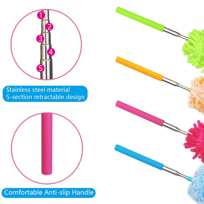 4 pcs Extendable and Washable Microfibre Feather Duster,13" to 30"