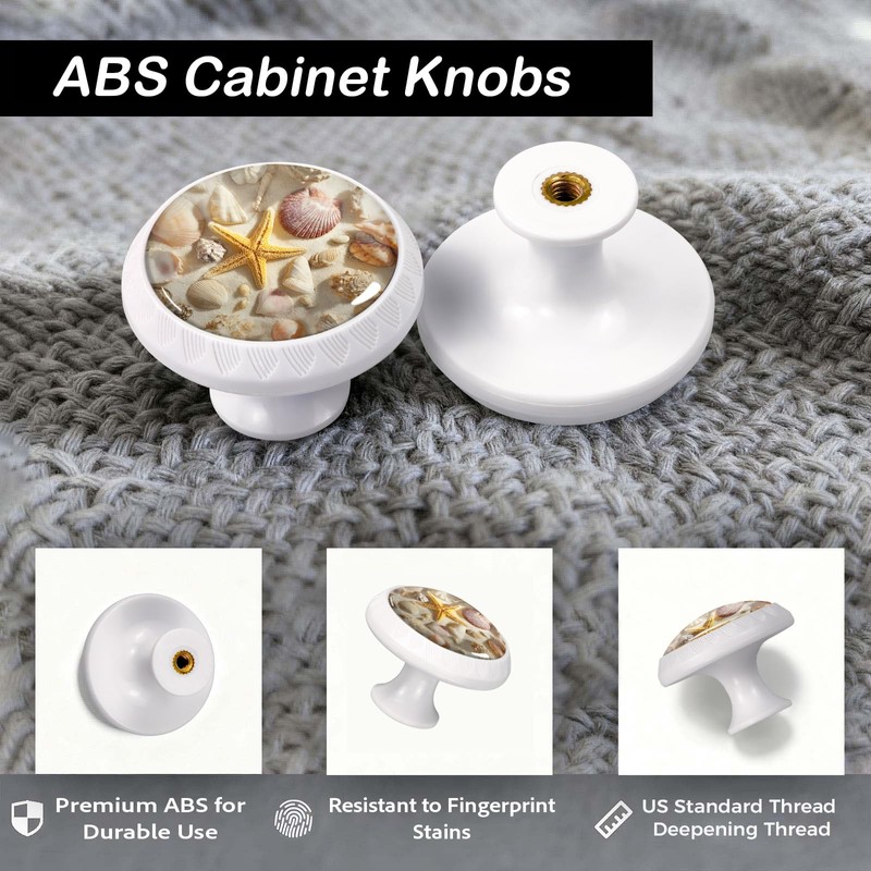 Artinhand 4 Pack Coastal Seashells Cabinet Knobs for Kitchen Bathroom