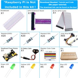 RPi GPIO Breakout Expansion Kit for Raspberry Pi 4B 3B+ 3B 2B B+ with Tie Points Solderless Breadboard, pin GPIO Flat Ribbon Cable, 65pcs Jumper Wire (Without RPi Board)