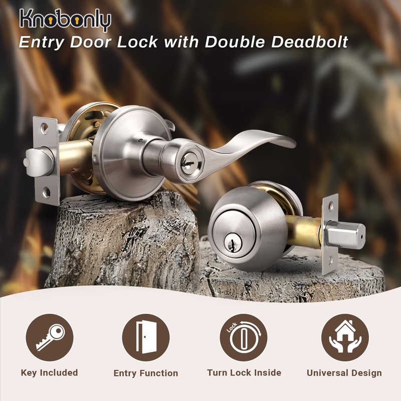 Knobonly 3 Sets of Wave Style Entry Door Handle Set