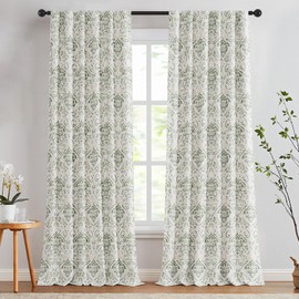 Lazzzy Sage Damask Full Blackout Curtains 96 Inches Long for Bedroom Living Room, Green Floral Printed Thermal Insulated Window Treatments, Back Tab Noise Reducing Room Darkening Drapes, 2 Panels