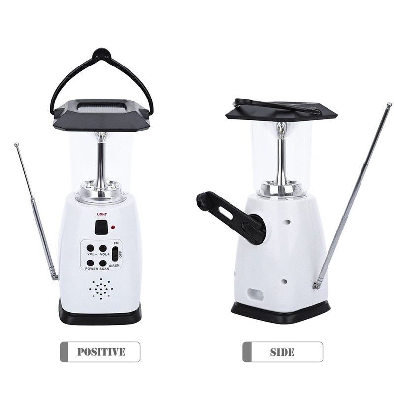 Portable Hand Crank 8 LED Lanterns Flash Light with Radio