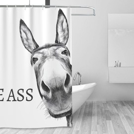 Mahrokh Funny Donkey Shower Curtain Waterproof Fabric Shower Curtain Set Washable Farmhouse Bathroom Decor Bath Curtains with 12 Hooks 72x72 inch (Donkey)