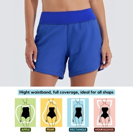 Willit - Pantalones cortos de natación para mujer, de 5 pulgadas, secado rápido, para playa, natación, UPF 50+, bolsillos con forro de cintura alta, Azul Real, 12