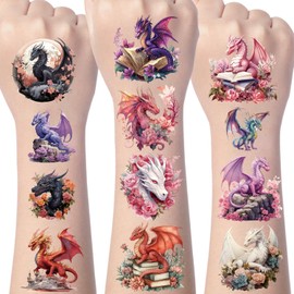 Gameza Dragon Temporary Tattoos Stickers - 200+ Dragon Birthday Party Decorations Favors Supplies Cool Animals Tattoo Stickers Gifts for Kids Adults Unique Party Decor Classroom Prizes Rewards