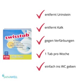 Swisstabs | WC Tabs | 20 Stück | Vorteilspackung | entkalken | reinigen | hygienische Sauberkeit | Toiletten-Tabs | sprudelnde Hygiene | kinderleichte Anwendung