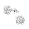 Sparkly Crystal Flower Stud Earrings, 925 Sterling Silver