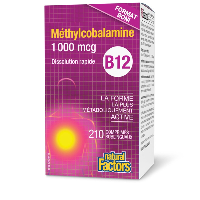Natural Factors Vitamin B12 Methylcobalamin 1000 mcg, 210 sublingual tablets,