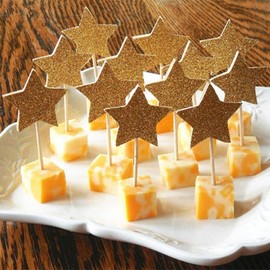 Kuchendekoration Stern,Star Cupake Toppers Sticks 50 Stück Glitter Kuchen Topper Glitter Picks Cocktail Sticks für Kinder Party Kuchen Dekoration Geburtstag Deko Party Gegenstände Goldene 9.2CM