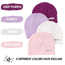 JANGANNSA 4-Pack Newborn Baby Beanie Hats Boys Girls Hospital Hat Infant Toddler Cotton Caps (White+Pink+Lightpurple+DeepPurple, 0-6 Month)