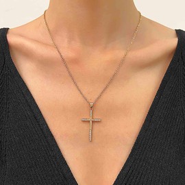 Inilbran Boho Crystal Cross Choker Necklace Gold Rhinestone Cross Pendant Necklace Vintage Cross Crucifix Necklace Sparkly Cz Cross Jesus Necklace Jewelry for Women and Girls