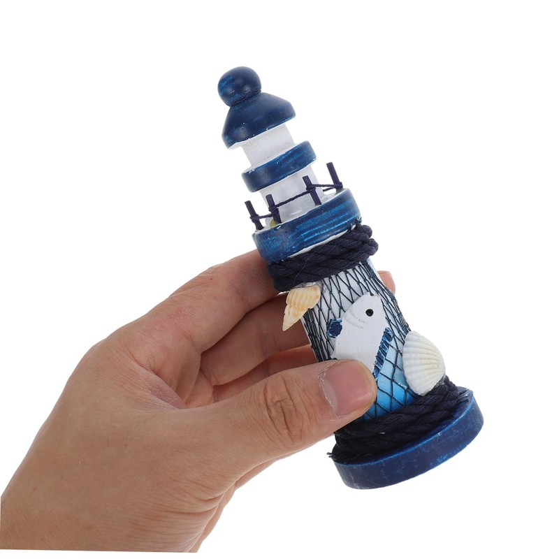 Ipetboom 4pcs Mediterranean Style Mini Wooden Lighthouse Ornaments Nautical Home
