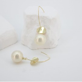 Pearl Dangle Earrings for Women U Shaped Open Wire Needle Gold Plated Long Drop Hook Threader Hoop Earrings Bohemian Ear Jewelry Gift for Her