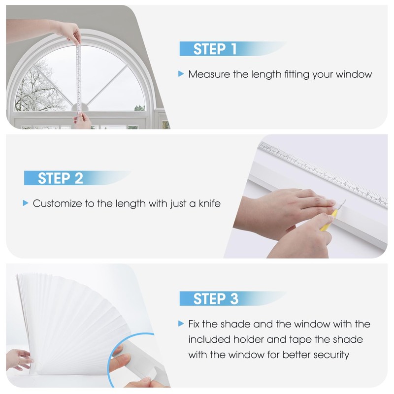 Arch Window Light Filtering Pleated Shade Blinds for semi-Circle Arch