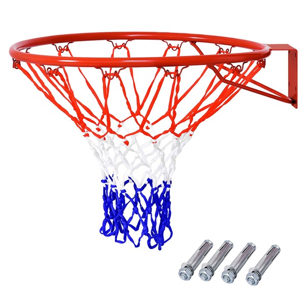 COSTWAY Basketball Basket with 46 cm Replacement PE Net for Wall or Door Mounting, 4 Indoor/Outdoor Expansion Screws for Teens and Adults
