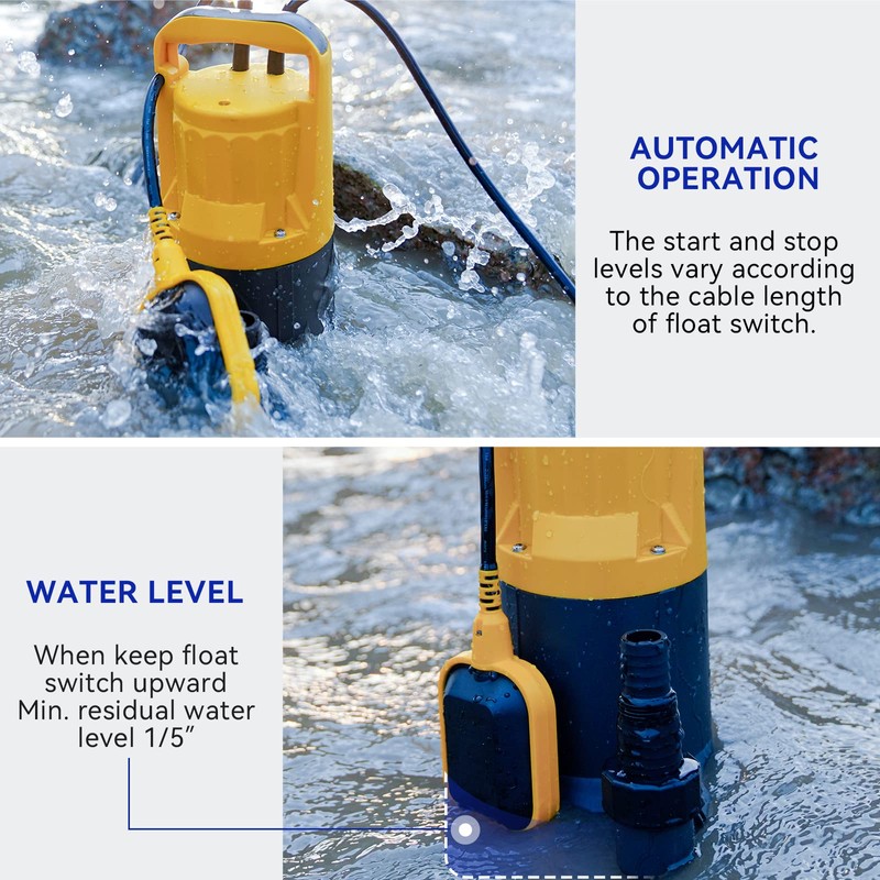 Acquaer 1HP Utility Pump 4345GPH Submersible Sump Pump with Automatic
