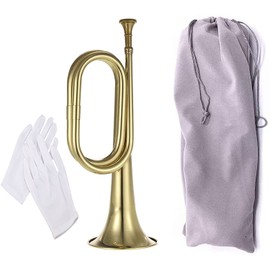 TUOREN Gold Bugle Cavalry Trumpet Brass Instrument for School Band Cavalry Beginner Military Orchestra W/Carrying Bag