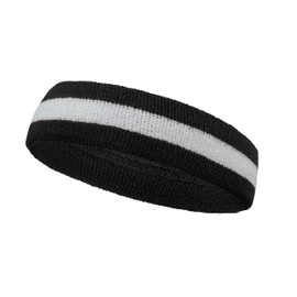 COUVER 2 Color Stripe Terry Sports Headband, 1 Piece, White/Black