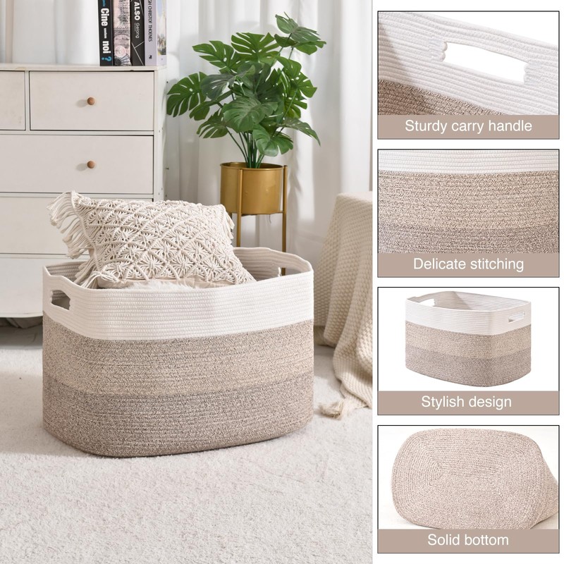 ICERZCZ Extra Large Blanket Basket Living Room, Rectangle Storage Basket,